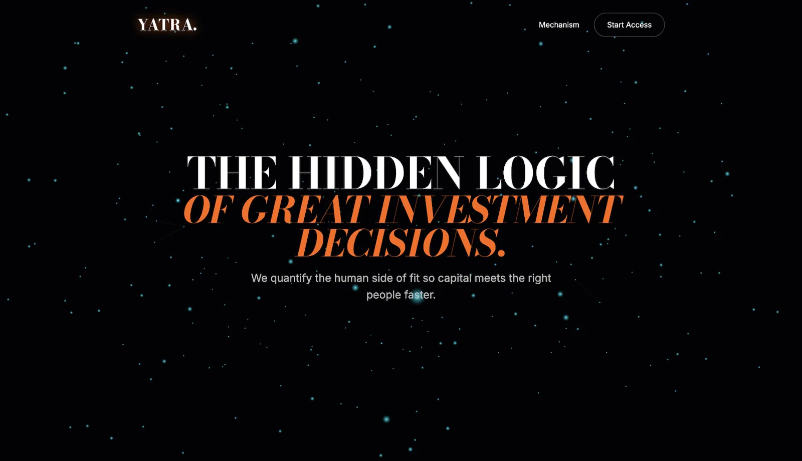 Yatra Landingpage fuer Startup-Investor-Matching und bessere Investmententscheidungen